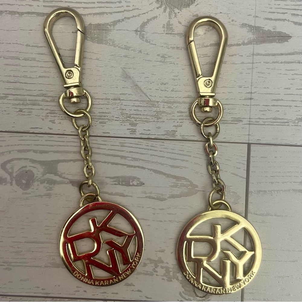 Set of 2 Gold Tone DKNY Logo Keychains/Purse Charms